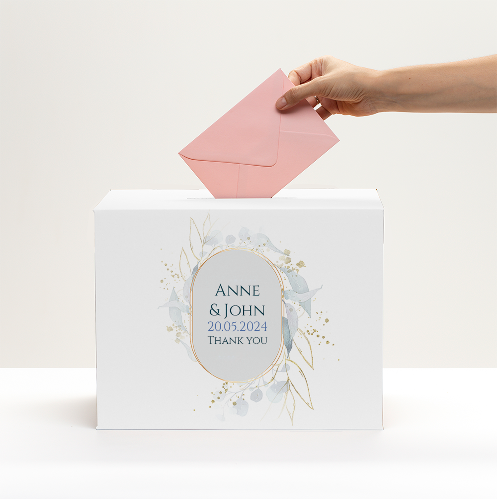 Box with personalisation for wedding envelopes